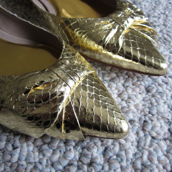 Beverly Feldman Shoes - Beverly Feldman Leather Gold Snake print Flat